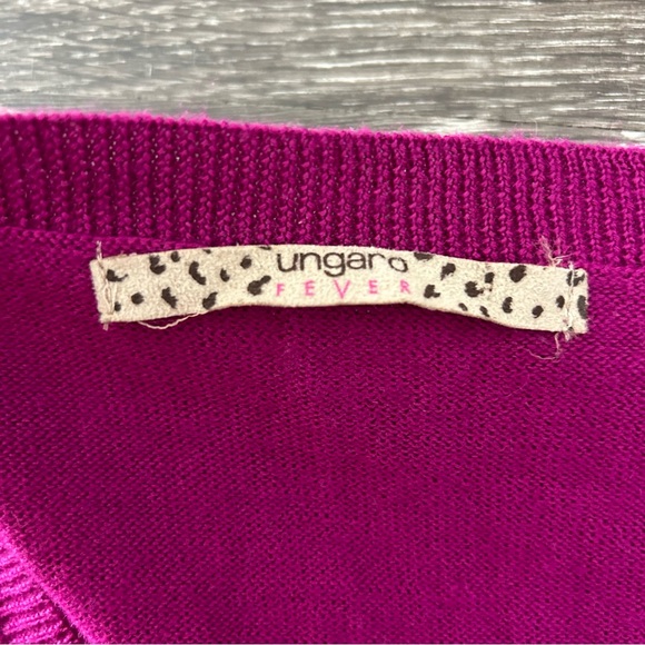 Emanuel Ungaro Fever Wool Blend Beaded Open Long Sleeve Sweater Size S Fuchsia - Picture 7 of 9